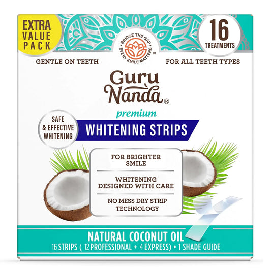 GuruNanda Teeth Whitening Strips - 16-Day Treatment with Non-Slip Dry Strip Technology - Whitening Designed with Care for a Brighter Smile